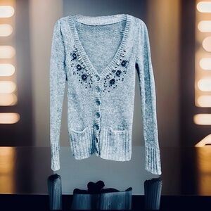 Express Gray Embroidered Sweater Cardigan